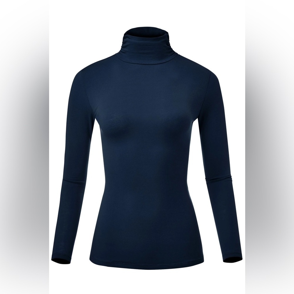 Navy Blue Women Soft Long sleeve Stretchy Lightweight Turtleneck Top MD